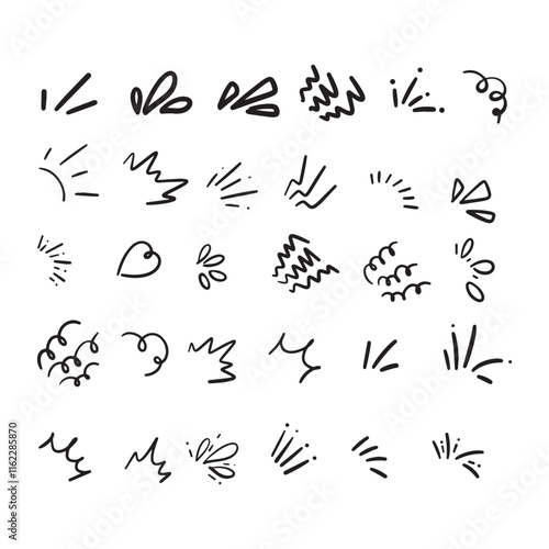 Hand drawn of shine sunburst sparkle ray With illustration style doodle and line art