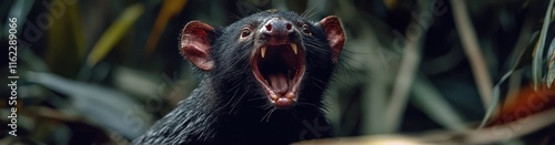 Tasmanian Devil Yawning Showing Sharp Teeth photo