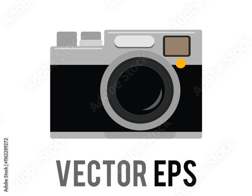 Classic profession black, silver casing camera flat icon with its flash going off