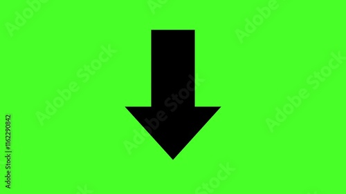 Animated arrow down black on a green screen. Moving arrow to the side. Animation 4K 30fps
