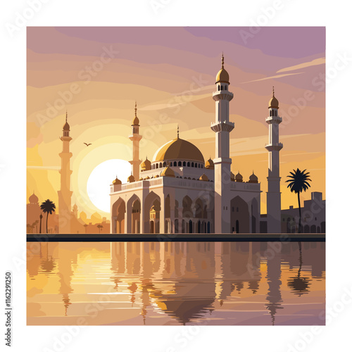 Mosque Building Vector Illustration Flat Style Design