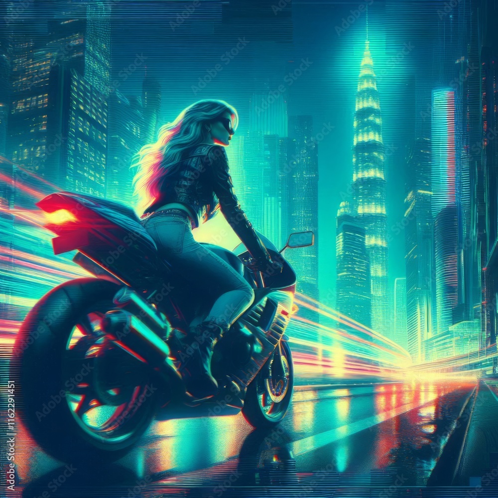 Cyberpunk Motorcycle Rider at Night Cyberpunk Motorcycle Rider at Night
