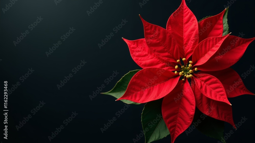 Vibrant red poinsettia flowers shining against a dark backdrop in winter's embrace Vibrant red poinsettia flowers shining against a dark backdrop in winter's embrace