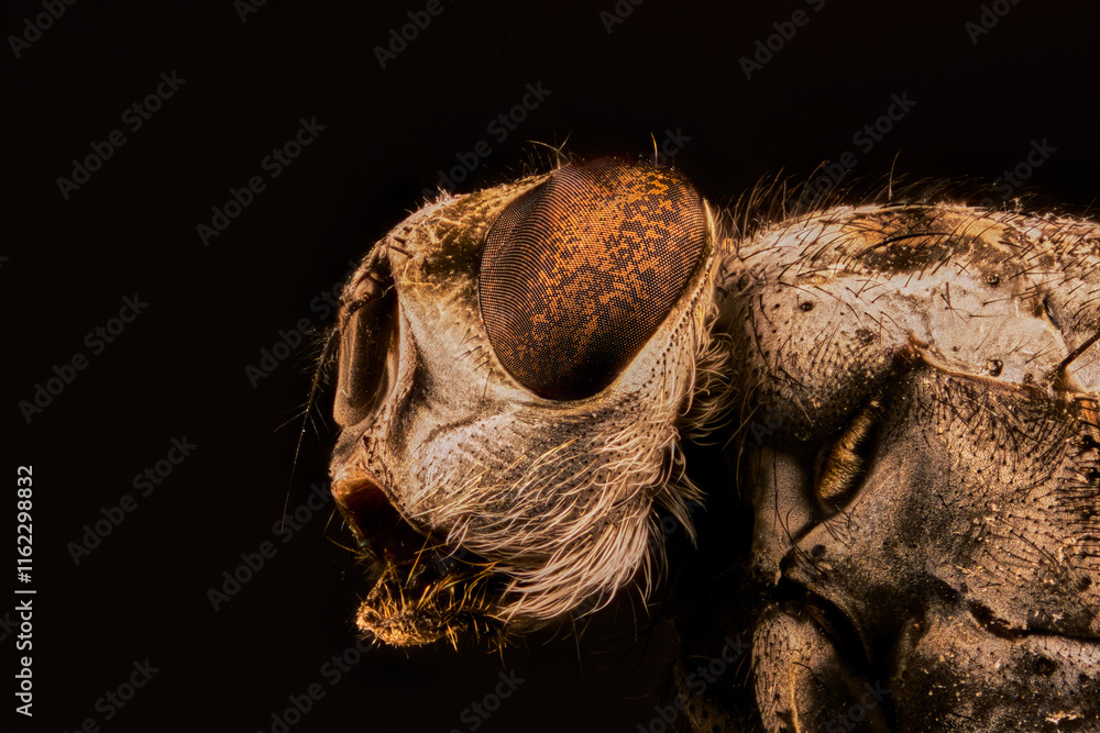 Fototapeta premium cabeza de mosca común macro extremo 