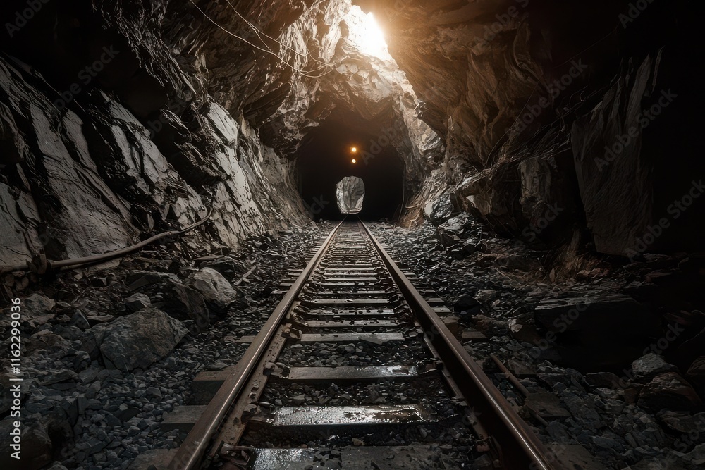 Naklejka premium Intriguing interior view of a mine tunnel.