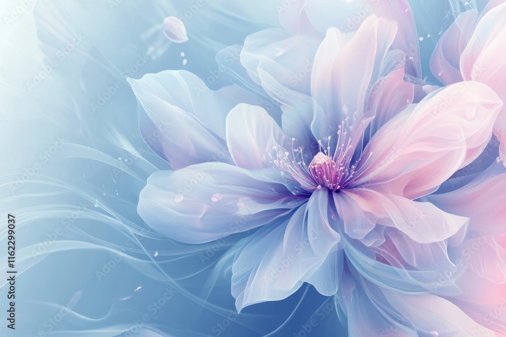 Obraz premium Delicate Blue and Pink Flower with Soft Lines and Petals