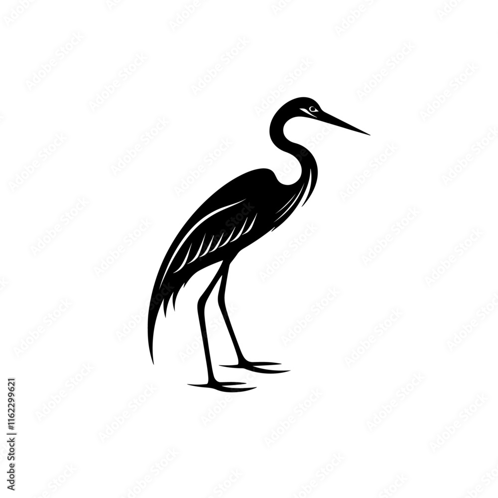 Fototapeta premium Heron silhouettes black color silhouette.Heron cinerea Stock design Images on white background Pro Vector.egret black silhouette Pro Vector.Heron bird in a water silhouette illustration Pro Vector.