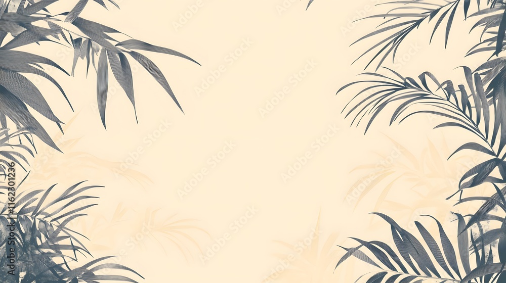 Obraz premium Elegant Palm Fronds Frame Light Beige Background