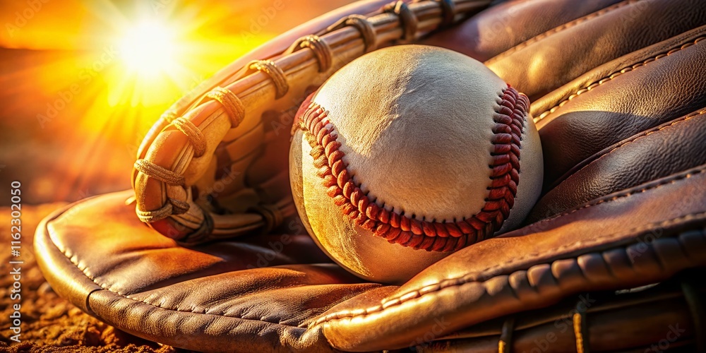 Fototapeta premium A meticulously detailed baseball glove, a close-up sports still life.