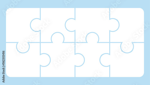 A blank white puzzle with interlocking pieces on a light blue background