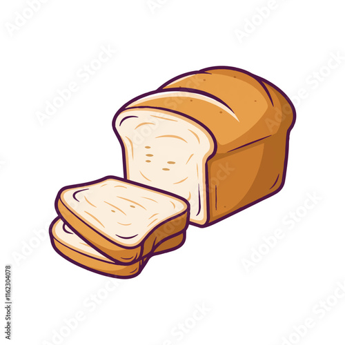 Freshly baked bread, white background icon isolated Pro Vector.A fresh baked bread, a gourmet snack.Hand drawn bread and bakery vector illustration.
