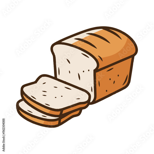 Freshly baked bread, white background icon isolated Pro Vector.A fresh baked bread, a gourmet snack.Hand drawn bread and bakery vector illustration.
