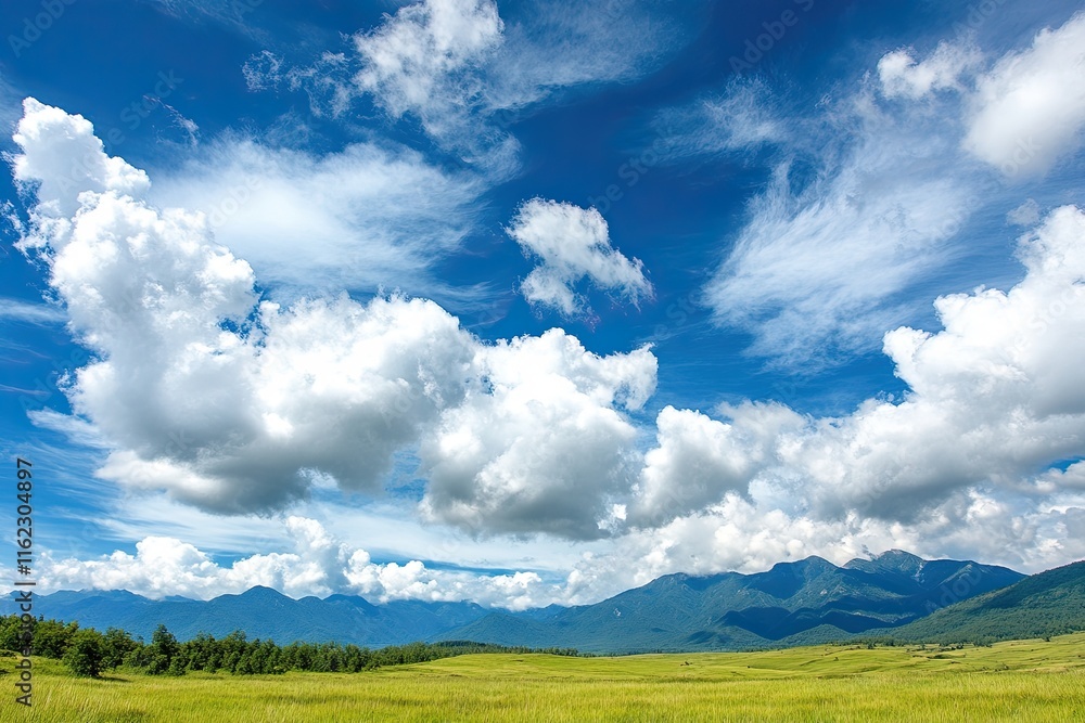 Breathtaking View of Carpathian Mountains Under a Bright Blue Sky Filled With Fluffy Clouds Breathtaking View of Carpathian Mountains Under a Bright Blue Sky Filled With Fluffy Clouds