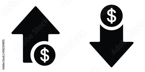 dollar rising and falling arrow icon. dollar increase and decrease icon. vector illustration transparent background