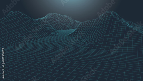 Abstract digital landscape. Wireframe landscape background. 3d futuristic vector illustration.	