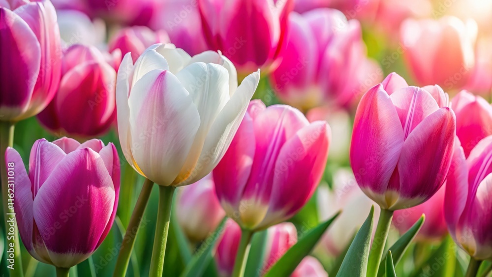 Close-Up Pink and White Tulips - Spring Floral Background Close-Up Pink and White Tulips - Spring Floral Background