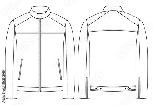 Leather jacket technical vector illustration sport jacket vector front and back