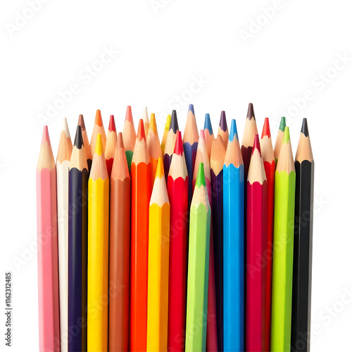 A Colorful Collection of Pencils Pens and Art Supplies isolated Transparent Background PNG file-cut out