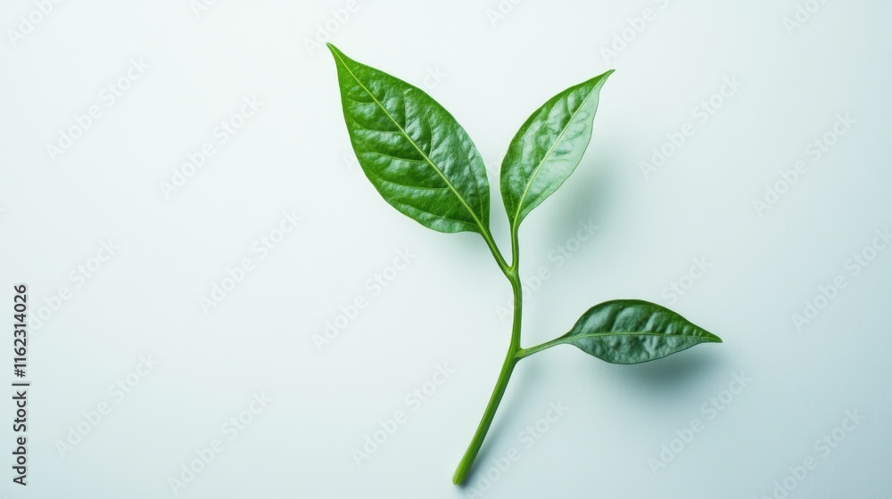 Fototapeta premium Single green leaf on white surface