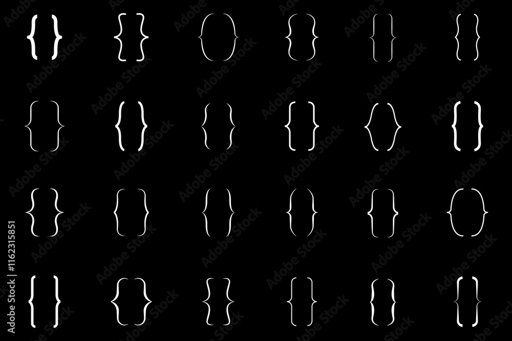 Curly braces, double symmetric brackets. Vector Typography symbols pair, frames for punctuation, maths, elements sign Curly braces, double symmetric brackets. Vector Typography symbols pair, frames for punctuation, maths, elements sign