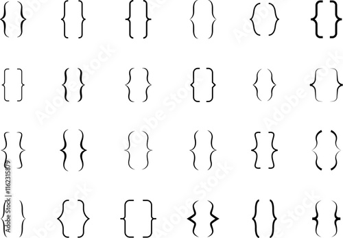 Curly braces, double symmetric brackets. Vector Typography symbols pair, frames for punctuation, maths, elements sign