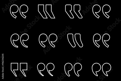 Quotation marks vector collection. Black quotes icon set. Speech mark symbol Punctuation marks Citation sign. photo