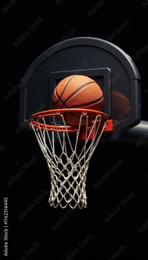 Basketball hoop on black background with ball bouncing , sport, dark background, hoop Basketball hoop on black background with ball bouncing , sport, dark background, hoop