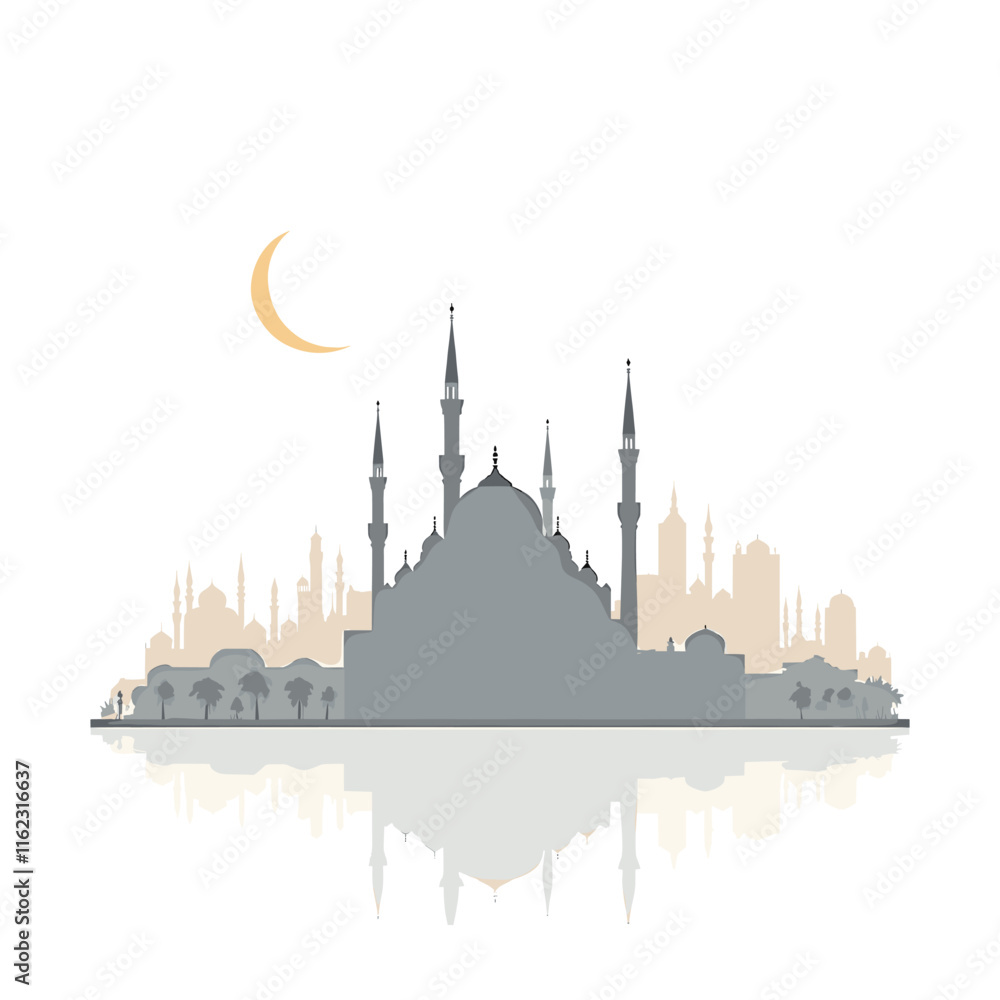 Naklejka premium Mosque Building Vector Illustration Flat Style Design