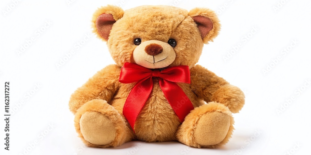 Obraz premium Cute Red Bow Teddy Bear Plush - Adorable Fluffy Bear