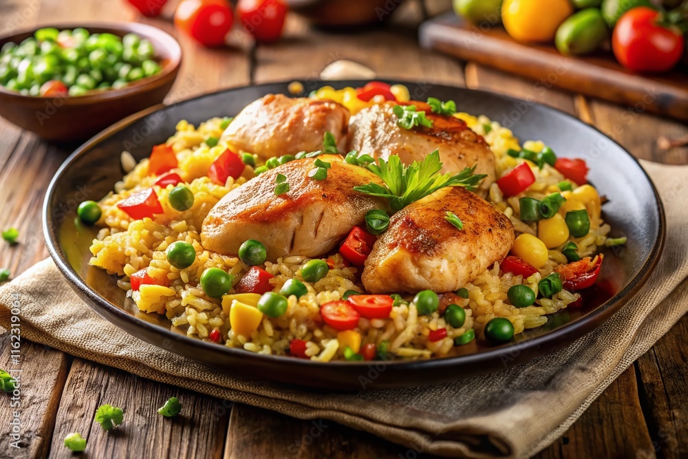 Delicious Chicken and Vegetable Rice Dish - Appetizing Food Photography Delicious Chicken and Vegetable Rice Dish - Appetizing Food Photography