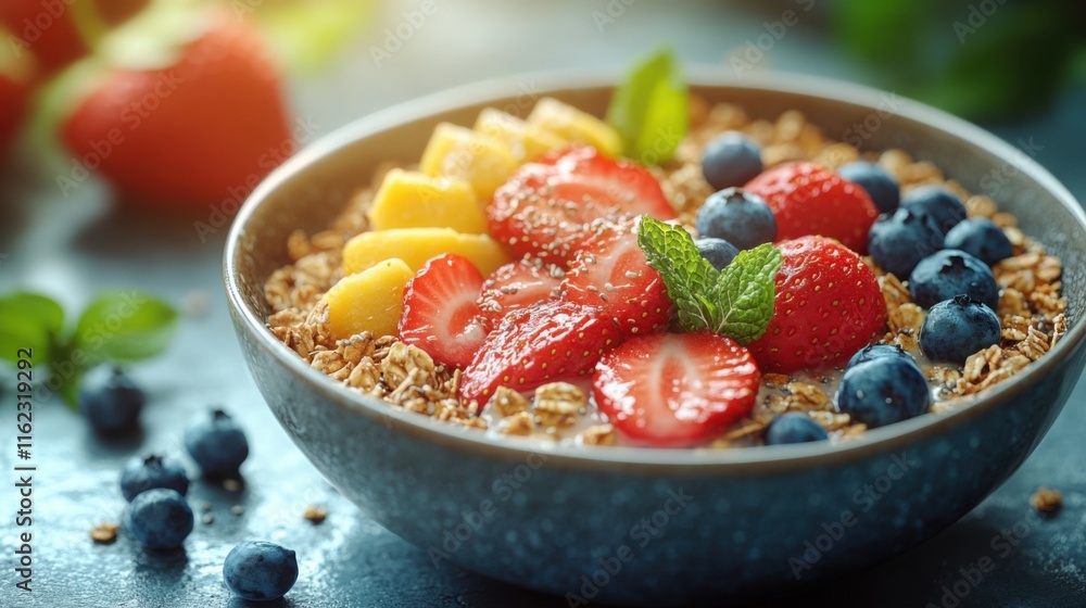 Healthy Breakfast Bowl with Granola, Chia Seeds, and Fresh Fruits Healthy Breakfast Bowl with Granola, Chia Seeds, and Fresh Fruits
