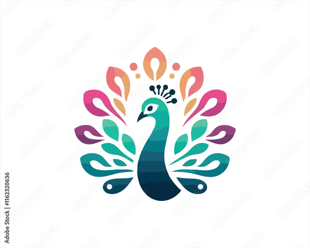 Fototapeta premium Colorful Peacock bird logo design icon vector illustration. Animal bird template.
