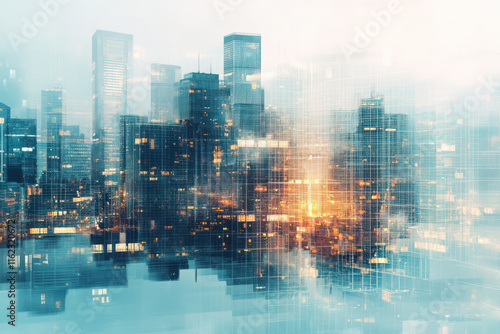 The double exposure image of cityscape