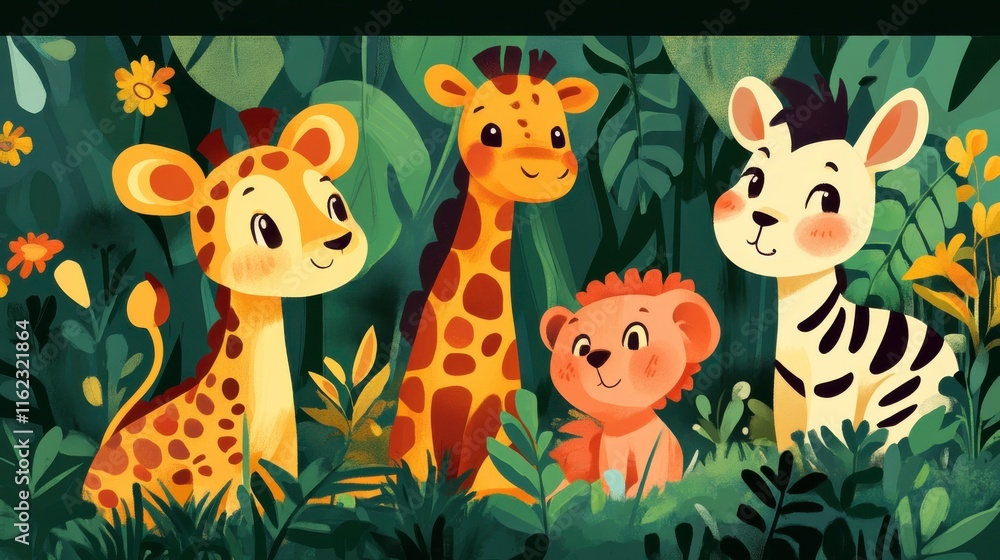 Naklejka premium Playful Animals in a Lush Jungle Setting