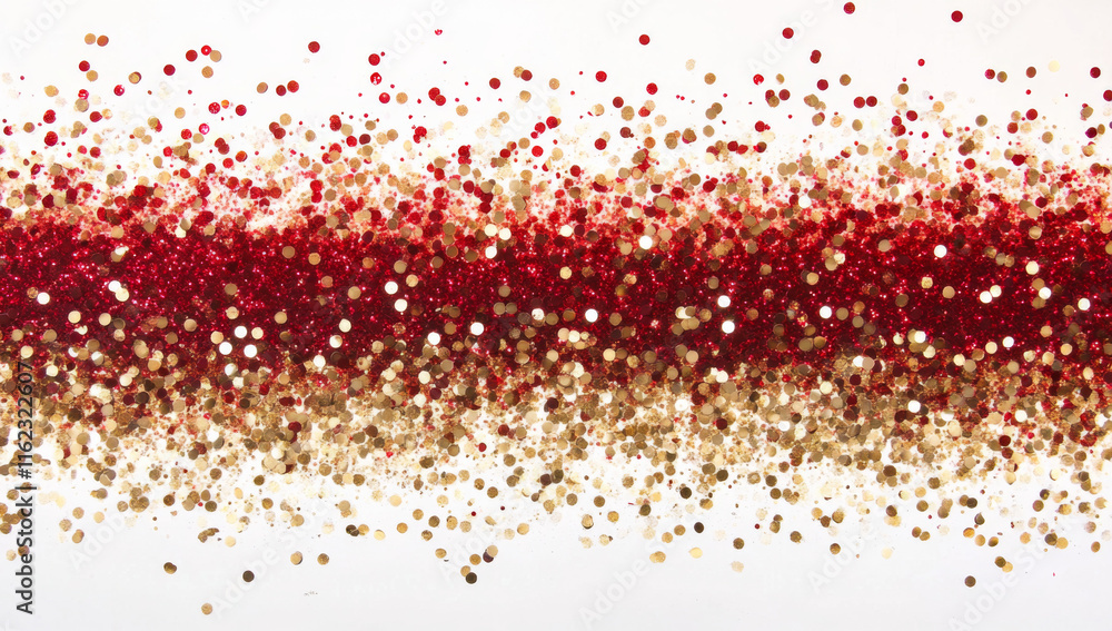 Beautiful arrangement of red and gold glitter on white background Beautiful arrangement of red and gold glitter on white background
