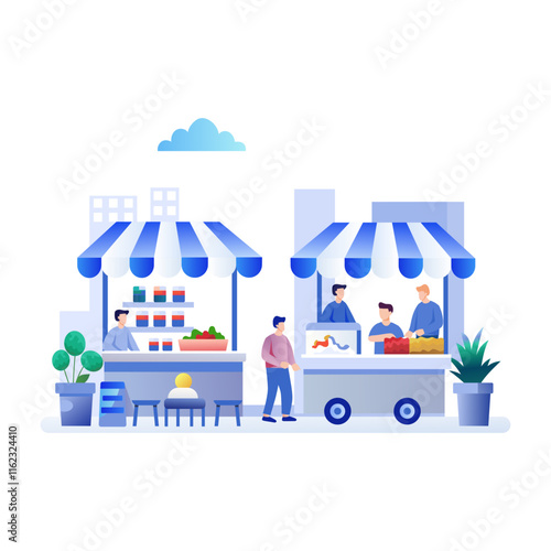 A flat illustration of marketplace