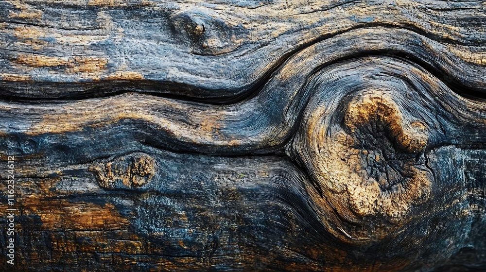 Close-up of dark, weathered wood grain with knot. Close-up of dark, weathered wood grain with knot.