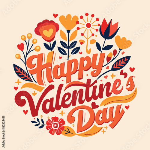 Vintage 'Happy Valentine's Day' Vector with Bold Typography and Heart Design on White Background for Recraft.ai photo