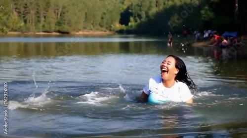 beautiful woman is enjoying her holiday very happy