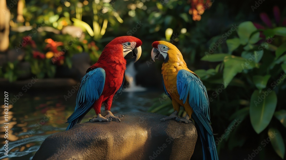 Fototapeta premium Vibrant Jungle Scene with Colorful Parrots