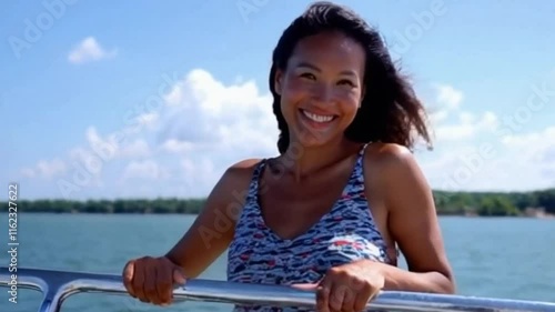 beautiful woman is enjoying her holiday very happy