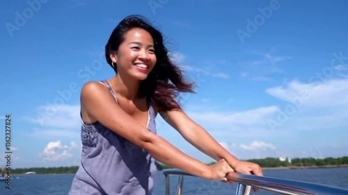 beautiful woman is enjoying her holiday very happy