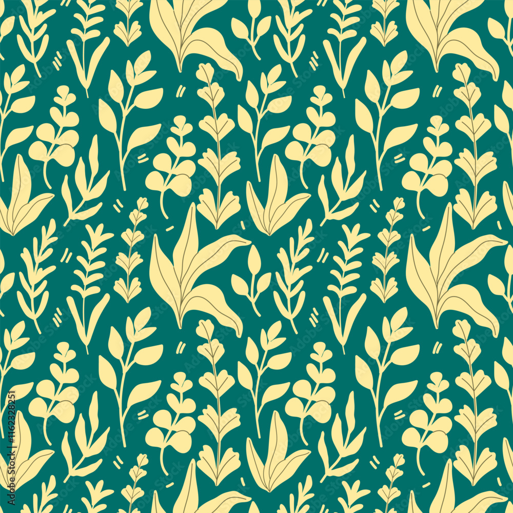Botanical seamless pattern with flowers on green background Botanical seamless pattern with flowers on green background