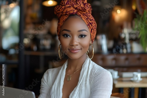 Beautiful african freelancer working remotely from coffee shop