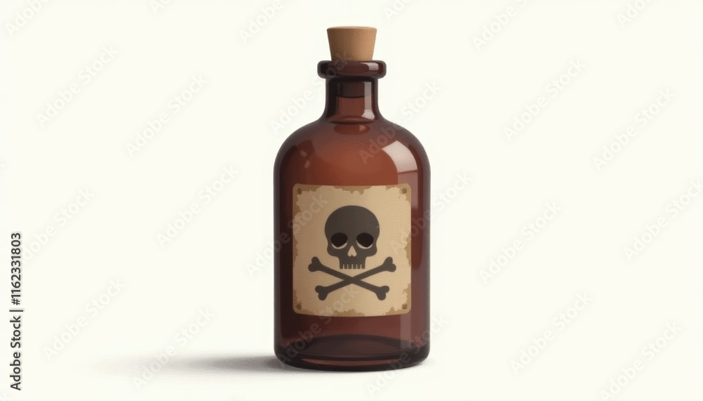 Mysterious potion bottle adorned with a skull symbol evokes intrigue and caution Mysterious potion bottle adorned with a skull symbol evokes intrigue and caution
