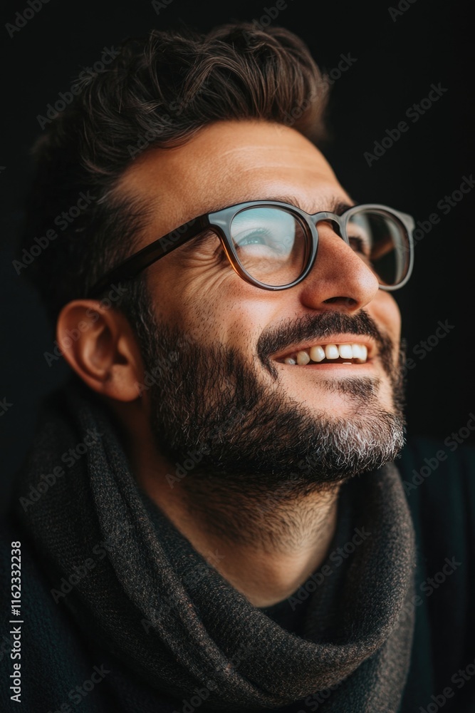 Man wearing glasses and scarf smiling Man wearing glasses and scarf smiling