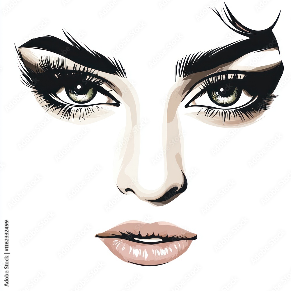 expressive eyes on girl face smooth black Isolated on White Background Generative AI expressive eyes on girl face smooth black Isolated on White Background Generative AI