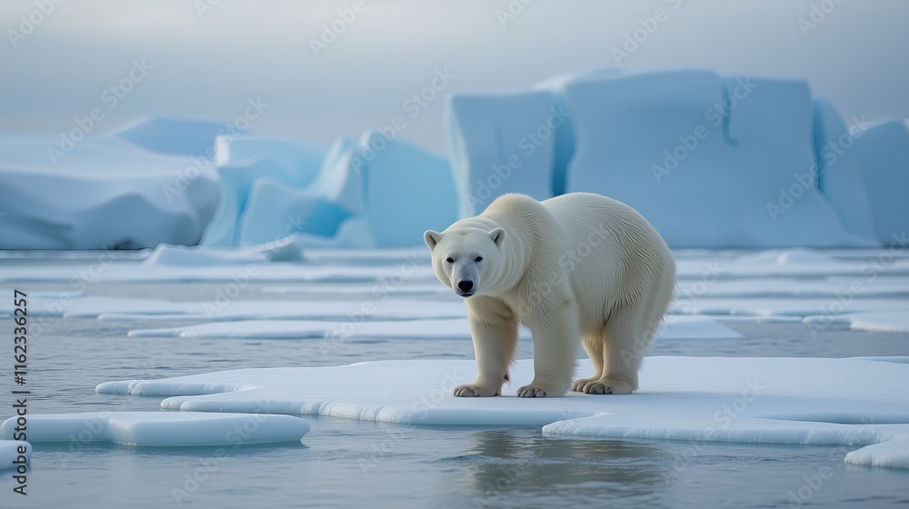 Polar bear walking on icy surface in the Arctic. Polar bear walking on icy surface in the Arctic.