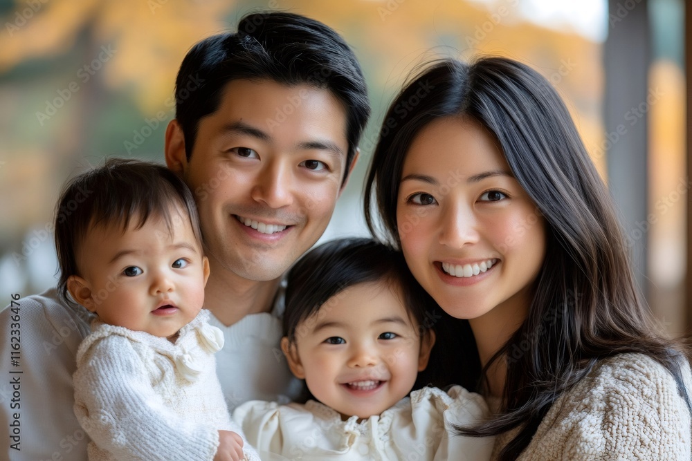 Happy asian family smiling and posing for a portrait Happy asian family smiling and posing for a portrait