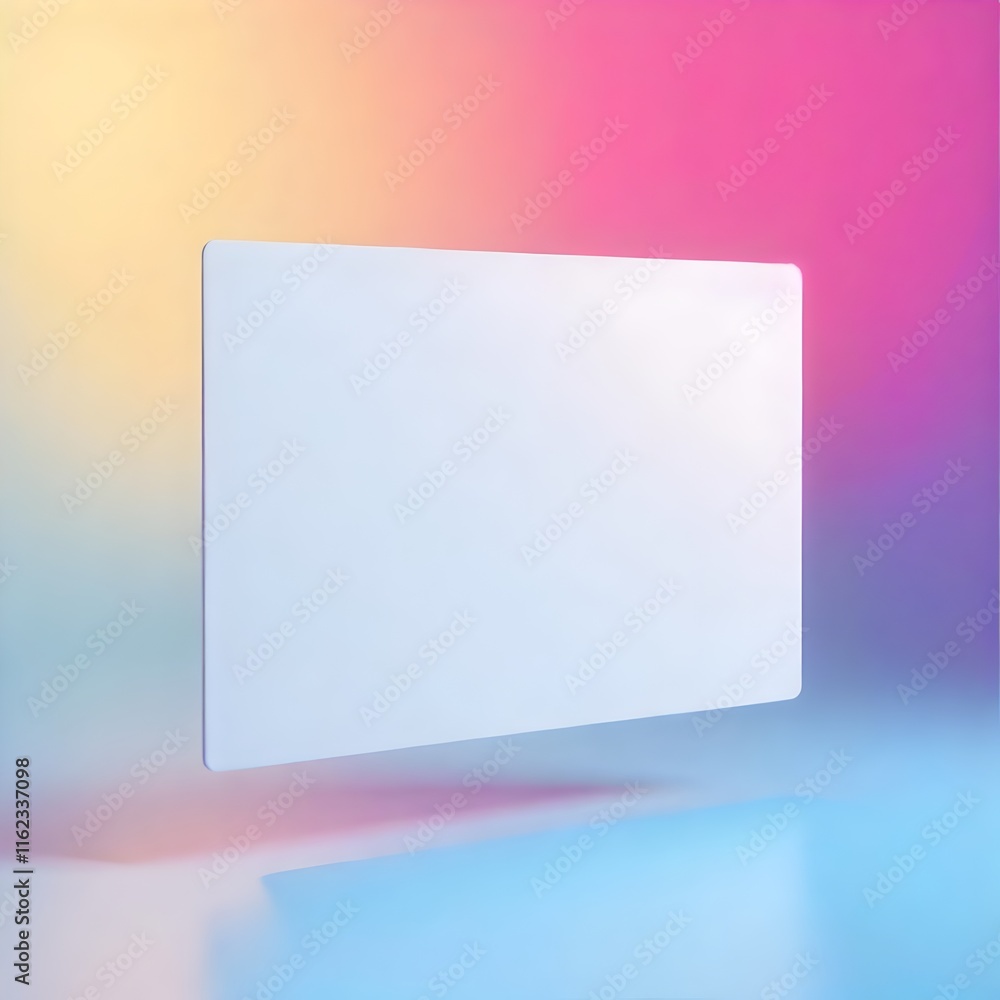 Blank card Mockup floating in mid air with colorful gradient background. Sleek futuristic design and soft shadows. Blank card Mockup floating in mid air with colorful gradient background. Sleek futuristic design and soft shadows.